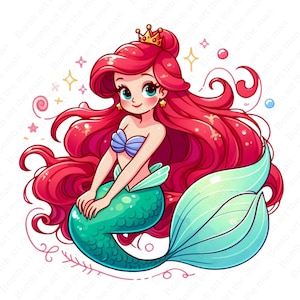 little mermaid clipart, princess ariel png, the little mermaid png, instant download