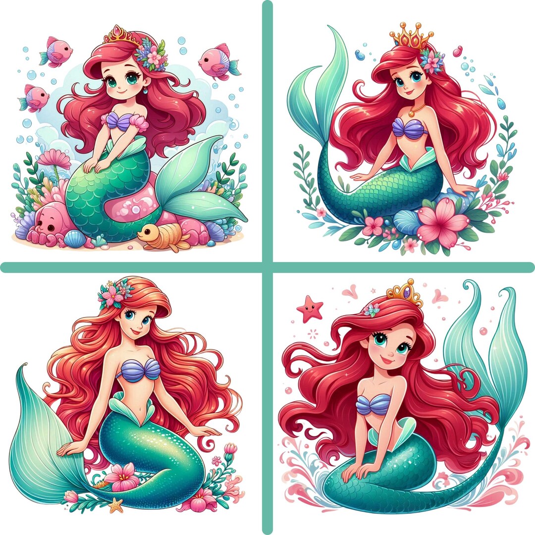 Little Mermaid Cute Clipart, Princess Ariel Png Bundle, the Little ...
