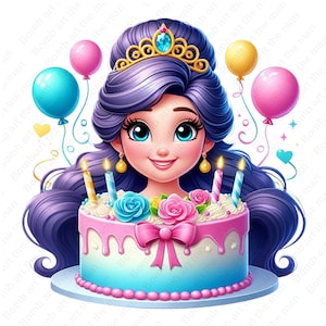 Clipart de cumpleaños, diseño de cumpleaños, princesa de cumpleaños png, fondo transparente