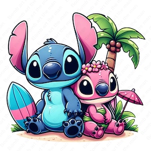 Stitch and Angel clipart, Stitch and Angel png, transparent design, instant download