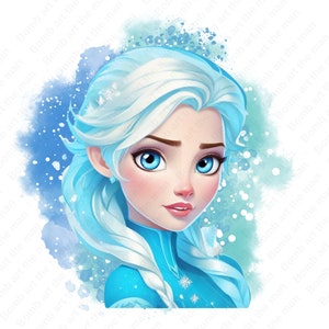frozen princess clipart, princess elsa clipart, elsa png, frozen watercolor background, frozen png, instant download