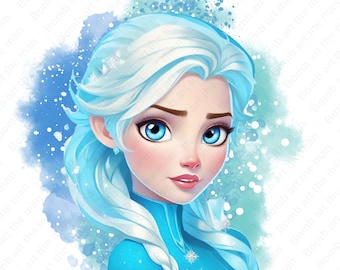 frozen princess clipart, princess elsa clipart, elsa png, frozen watercolor background, frozen png, instant download