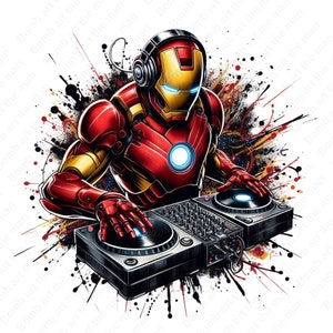 İron Man DJ clipart, DJ İron Man png, Super hero png, Hero splash design, download instantâneo