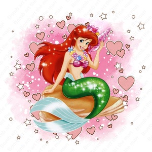 Princess ariel png, the little mermaid clipart, watercolor background, instant download
