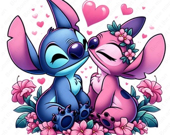 Stitch and Angel png, Stitch and Angel clipart, Stitch love design, instant download