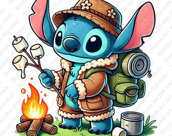 Imágenes prediseñadas de camping de Stitch, Stitch de viajero png, Stitch png, camping png, diseño transparente, descarga instantánea