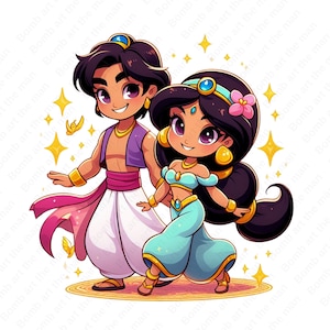 Princess Jasmine and Aladdin png, Princess Jasmine clipart, Aladdin clipart, instant download