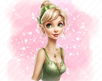 Tinkerbell clipart, cute tinkerbell png, cute fairy clipart, watercolor background, instant download