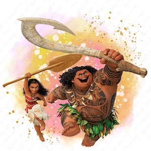 Maui und Moana Clipart, Maui png, Moana png, Aquarell Hintergrund, sofortiger Download
