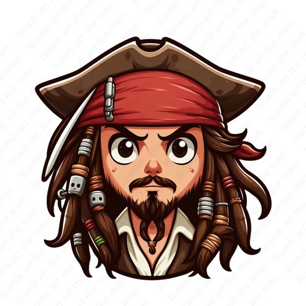 jack sparrow clipart, pirates of the caribbean png, cute pirates clipart, jack sparrow portrait png, instant download