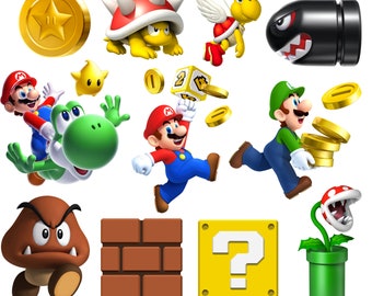 Pacchetto PNG Super Mario, set clipart Super Mario, set icone Super Mario, download immediato