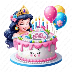 Clipart de cumpleaños, diseño de cumpleaños, princesa de cumpleaños png, fondo transparente