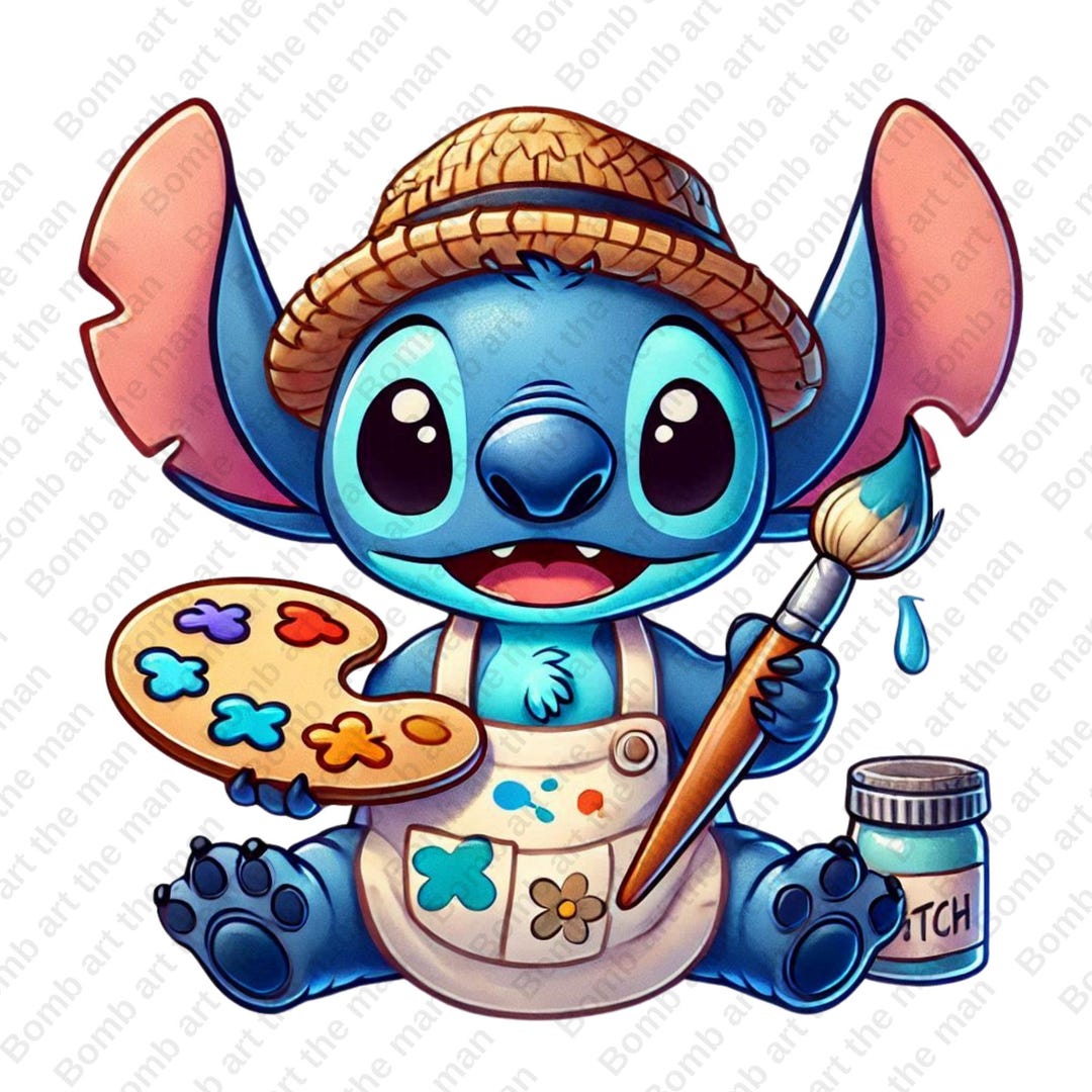 Painter Stitch Clipart, Cute Stitch Png, Transparent Design, Instant ...