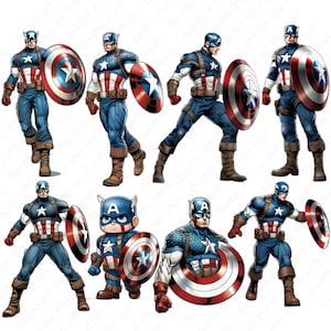 Pacchetto png Capitan America, set di clipart Capitan America, png super eroe, immagine da 8 pacchetti, download istantaneo