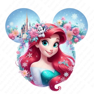 princess ariel png, the little mermaid clipart, mouse ear design, instant download