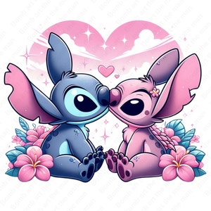 stitch and angel clipart, stitch and angel png, transparent design, instant download