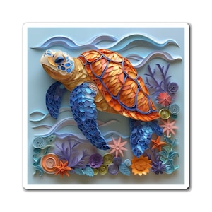 Kleurrijk zeeschildpadontwerp in papieren filigraanstijl - magneet