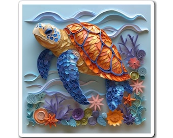 Kleurrijk zeeschildpadontwerp in papieren filigraanstijl - magneet