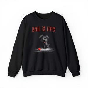 Ball is Life, Dog with Red Ball, Cute Cartoon Unisex Heavy Blend™ Crewneck Sweatshirt