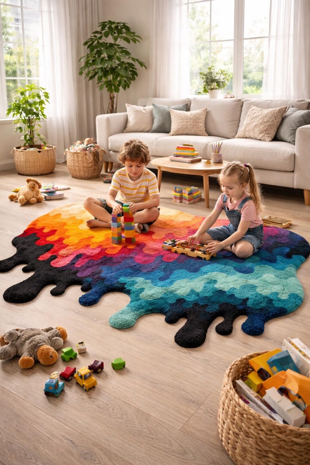 Handmade Hand-tufted Rainbow Abstract Rug 6x9 | Wool Irregular Shape ...