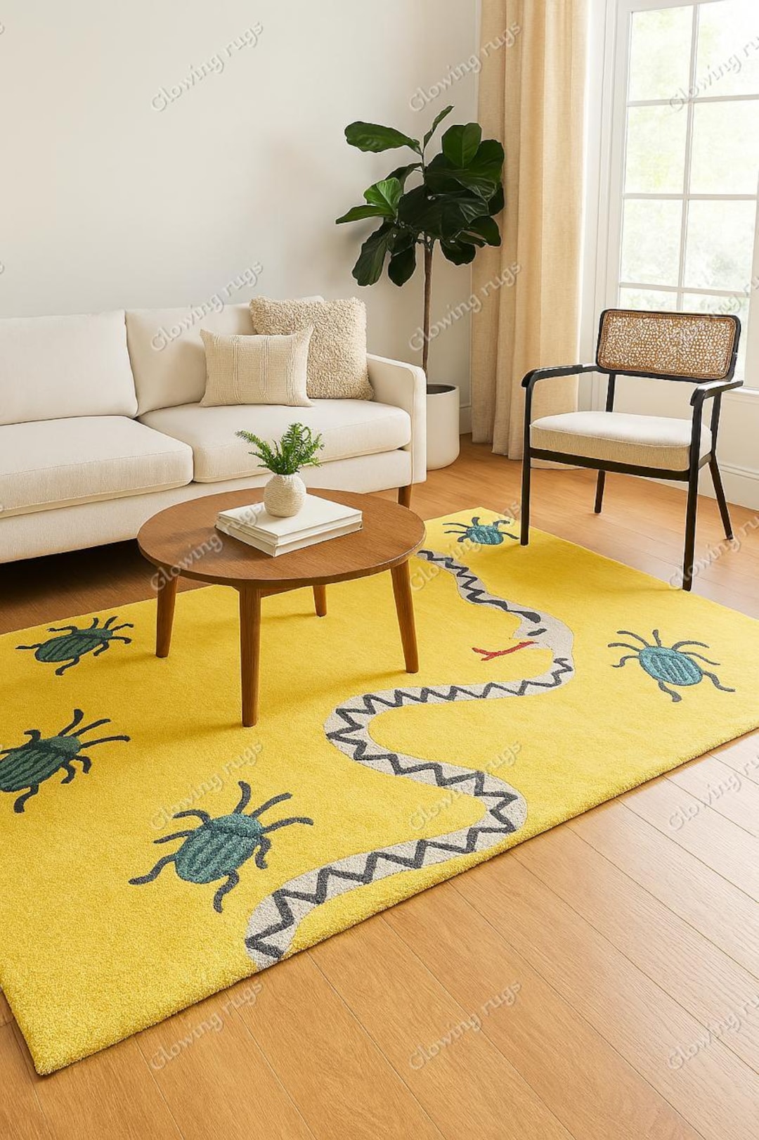 Modern Animal Yellow Bug Rug for Kids Room – Handmade Tufted Insect ...