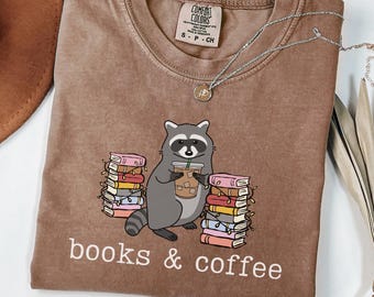 Raccoon Books and Coffee Shirt, Iced Coffee and Book Shirt, Comfort Colors Reading Tee, Cozy Bookworm Shirt, Book Lover Gift, Bookish Animal
