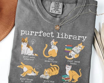 Comfort Colors Cat Library Shirt, Funny School Librarian Shirt, Cat Lover Reading Shirt, Librarian Literacy Tee, Librarian Gifts