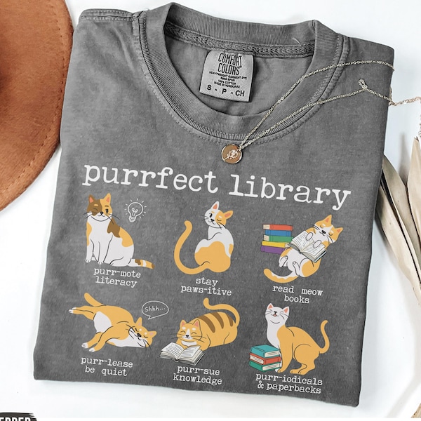 Comfort Colors Cat Library Shirt, Funny School Librarian Shirt, Cat Lover Reading Shirt, Librarian Literacy Tee, Librarian Gifts