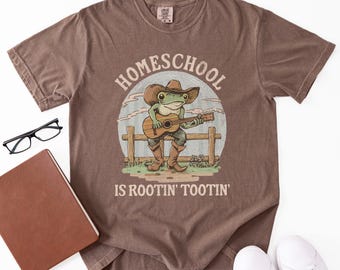 Funny Frog Homeschool Shirt, Homeschool Mom Shirt, Homeschool Teacher Gift, Comfort Colors Homeschool Mama Tee, Western Cowboy Top