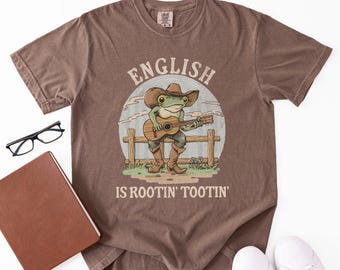 Cowboy Frog English Teacher Shirt, Western Comfort Colors, Highschool Literature Teaching Tee, Gift for English Teacher, Back to School Gift