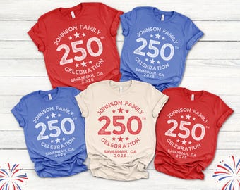 Retro 4th of July Family Shirts, 250 Fourth of July Custom Matching Shirts, Personalized Family Celebration T-shirts, Family Reunion Tees
