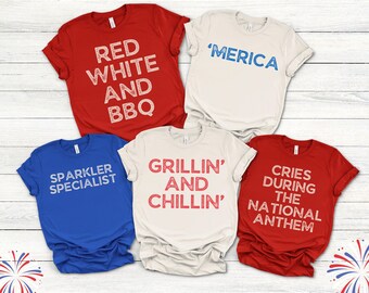 Retro 4th of July Family Shirts, Funny Fourth of July Shirts, Independence Day Shirts for Family Reunion, Matching Patriotic Crew Tees