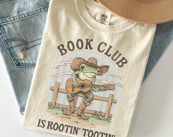 Comfort Colors Funny Frog Book Club Shirt, Western Cowboy Book Lover Shirt, Funny Book Club Tee, Reading Shirt, Bookworm Gift, Librarian Tee