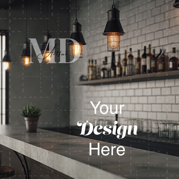 Bar Countertop Mockup, Product Display Backdrop, Industrial Style Kitchen Interior Mockup, Digital Background Photo, JPG, Digital Download