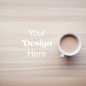 Coffee Table Flat Lay Mockup, Minimalist Flat Lay Wood Background, Digital Product Display, Elegant Wooden Table Surface