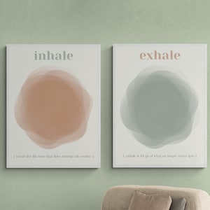 DAILY AFFIRMATIONS POSTER |  Inhale & Exhale Yoga Mantra Set of 2 Prints Digital Printable Wall Art Boho Prints