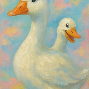 Whimsical Goose Oil Painting Print - 8x10 Farm Animal Wall Art, Cottagecore Decor