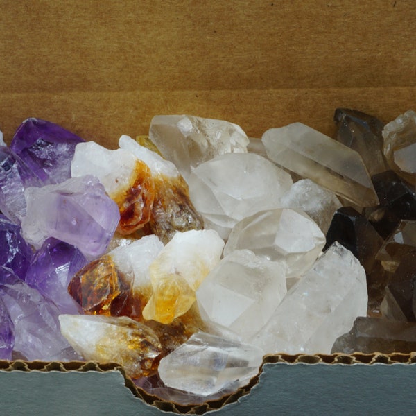 Crystal Points Collection 1/2 LB Natural Amethyst Citrine Clear Smoky Quartz Crystal Points