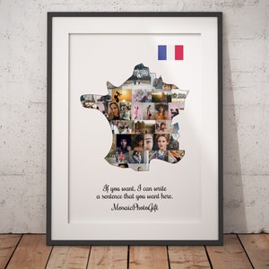 Aangepaste collage Frankrijk, cadeaus voor nomaden, unieke reiskaart, avontuurlijke herinneringen, kunstcadeau Frankrijk, fotokaart Frankrijk
