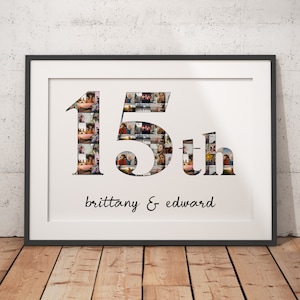 Custom 15th Anniversary Collage, Customizable Photo Collage, Gifts for Wife, Lovers Romantic Gift