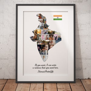 Collage personnalisé en Inde, oeuvre d'art de voyage unique, cadeaux pour les voyageurs, souvenirs de voyage en Inde, cadeau d'art en Inde, carte photographique de l'Inde