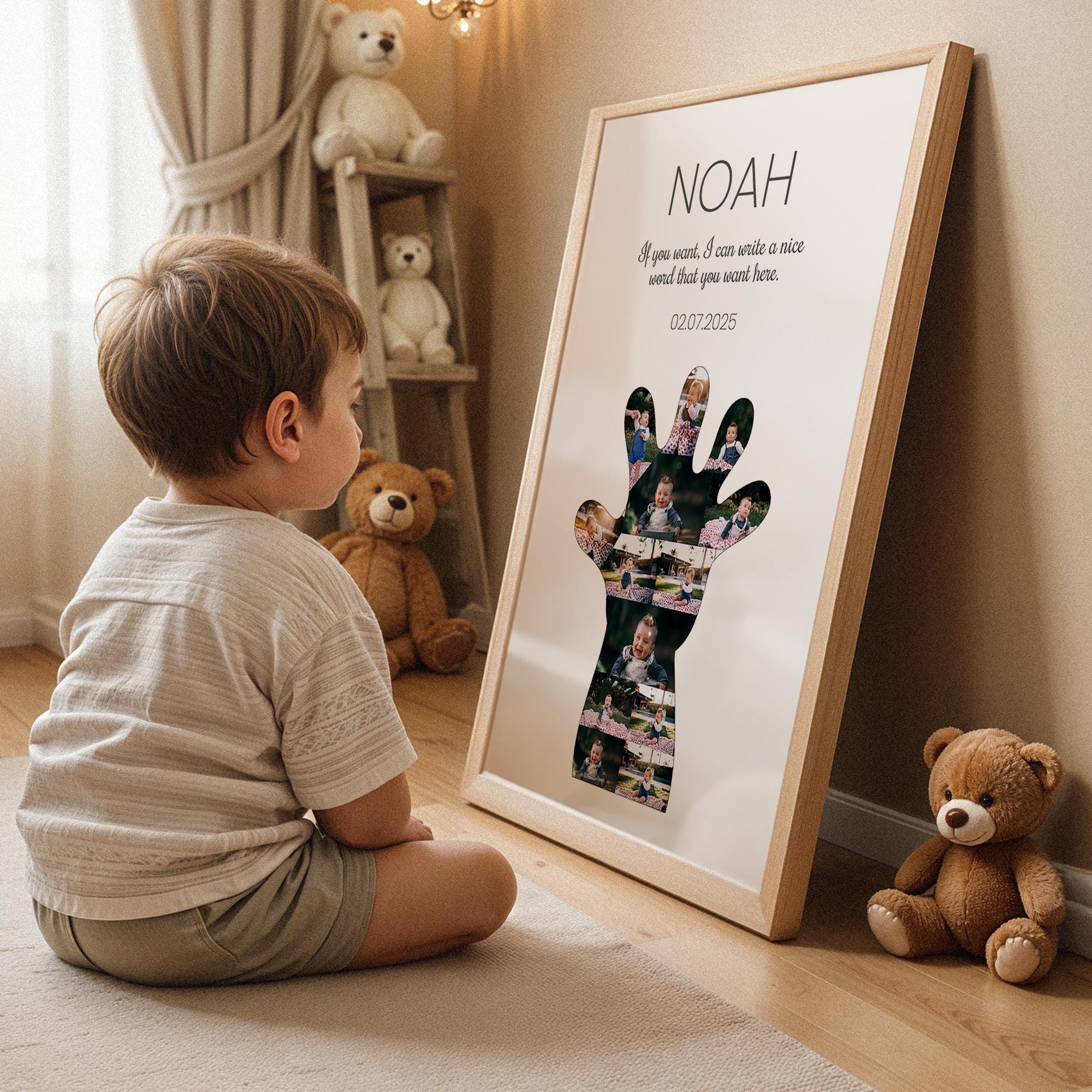 Personalized Baby Handprint Photo Collage, Custom Nursery Wall Art ...