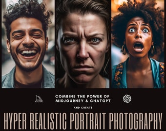 Professional Midjourney & ChatGPT People Photography Prompt Guide, AI Art Midjourney, Prompt, Human, Realistic, Portrait Photography