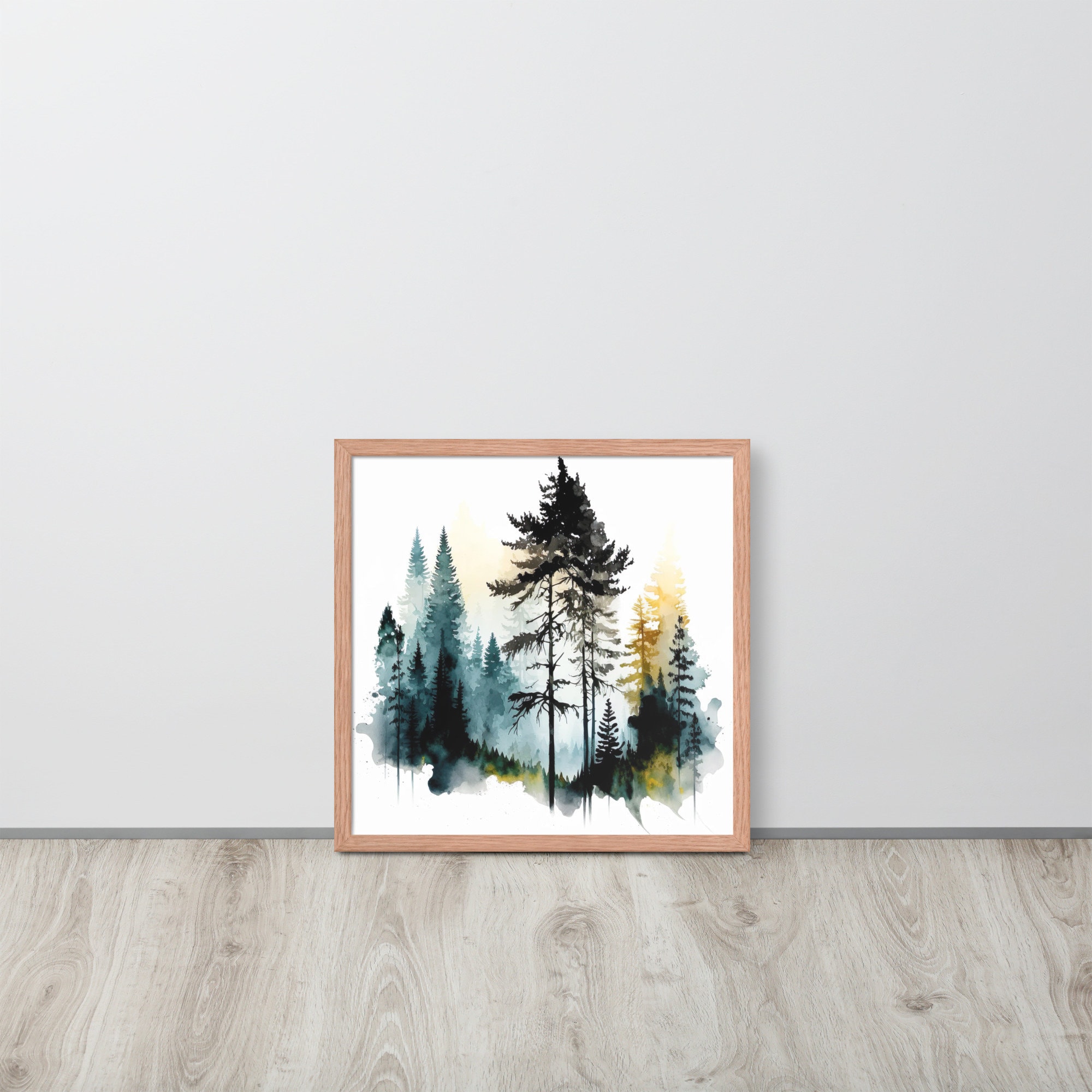 Pine Tree Forest Watercolor Art Print - Abstract Minimalist Wall Decor ...
