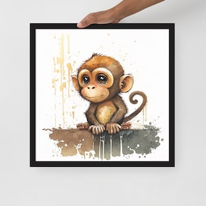 Aquarell Baby Affe Kinderzimmer Wand Kunstdruck
