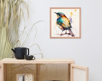 Colorful Bird Watercolor Print, Minimalist Wall Art, Digital Download