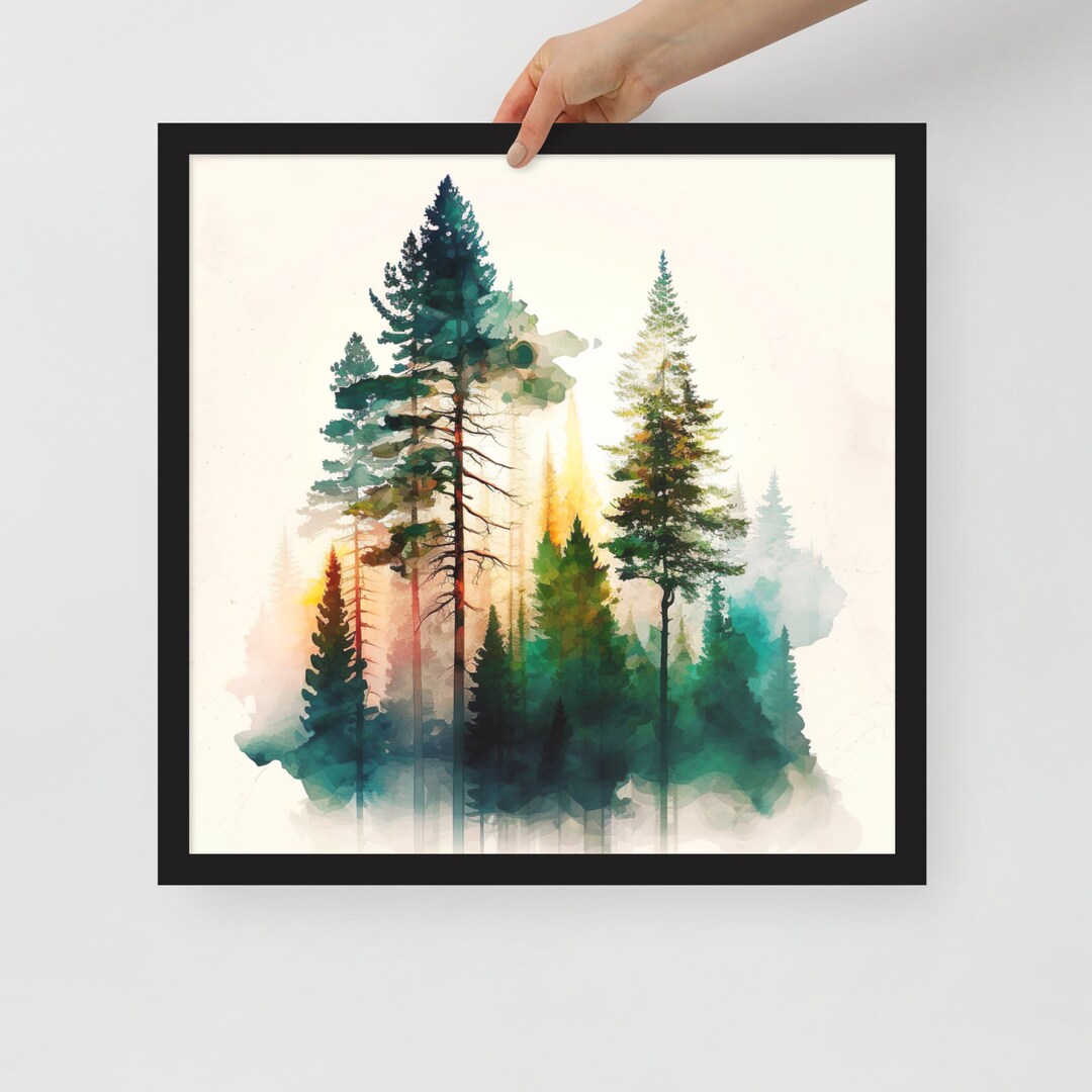 Misty Pine Tree Watercolor Painting - Instant Download Wall Art Print ...