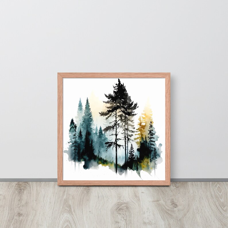 Pine Tree Forest Watercolor Art Print - Abstract Minimalist Wall Decor ...