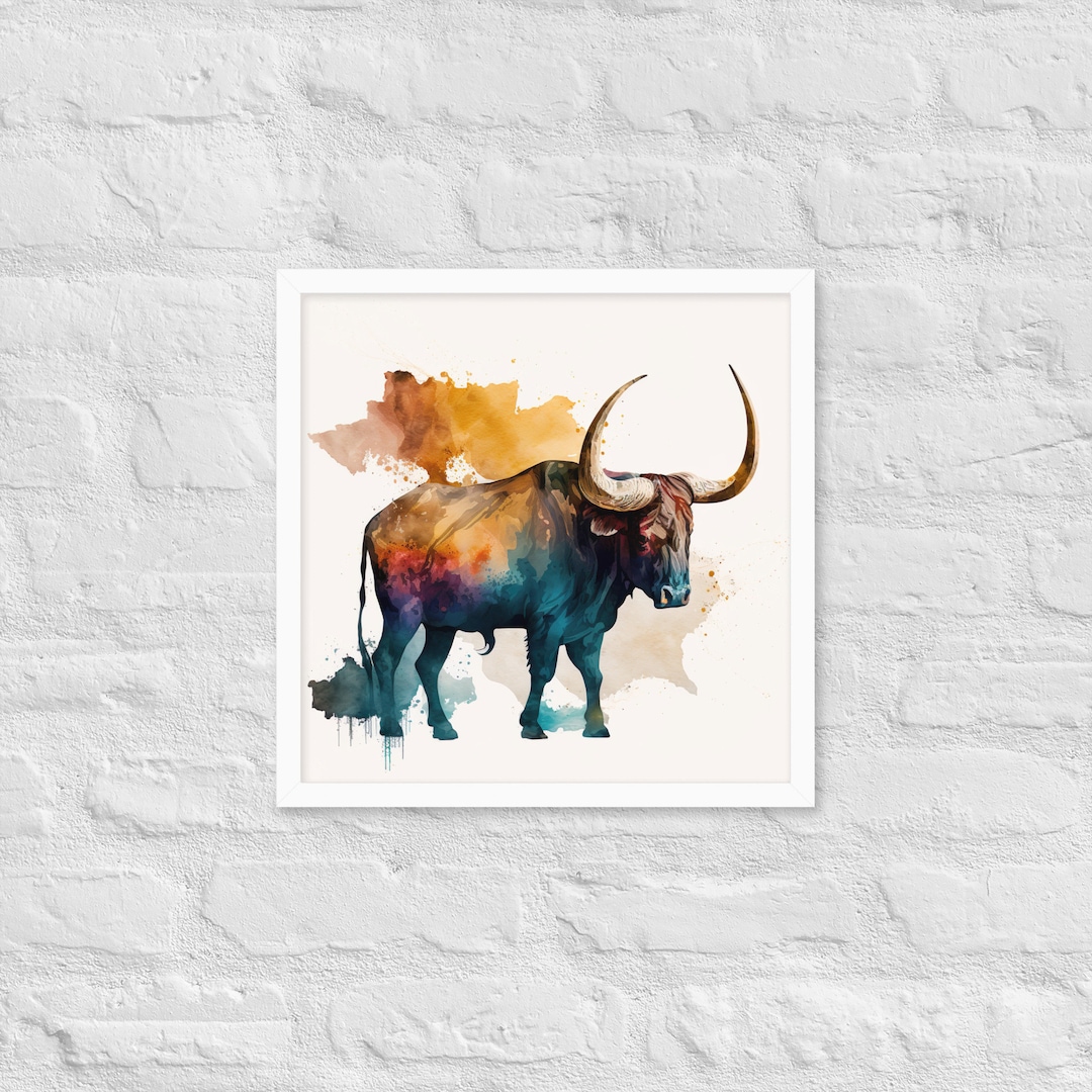 Texas Longhorn Bull Watercolor Painting - Wall Art Digital Print - Etsy