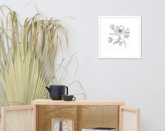 Fine Line Flower Print - Black and White Printable Art